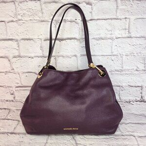 Michael Kors Raven Shoulder Bag Plum Large Pebbled Leather 3 Interior Compartmen